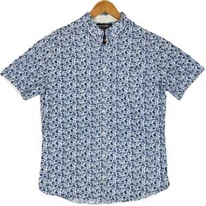 GRAHAM CO MEN’S SLIM‑FIT SHORT‑SLEEVE BUTTON‑UP – SIZE M – BLUE FLORAL PAISLEY